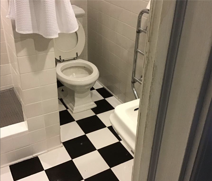 Bathroom, restored after sewage backup damage